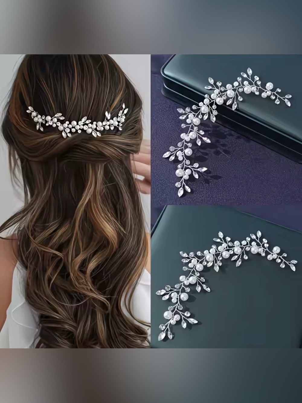 Pearl and Crystal Leaf Hairpiece Bride Hair Accessories